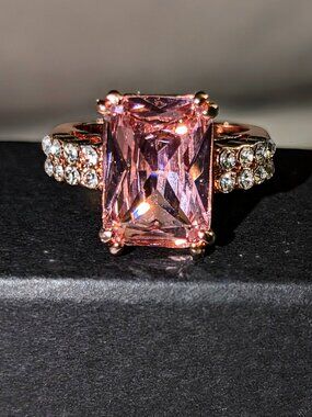 NWT Rose Gold Pink Emerald Cut Simulated Diamond Statement Ring CZ